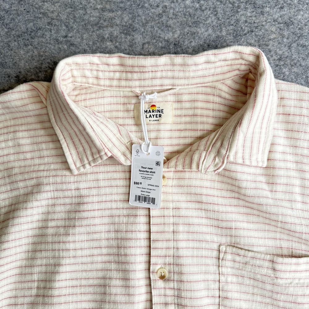 Marine Layer Shirt Mens XL Classic Stretch Selvage Cream Warm Stripe NWT